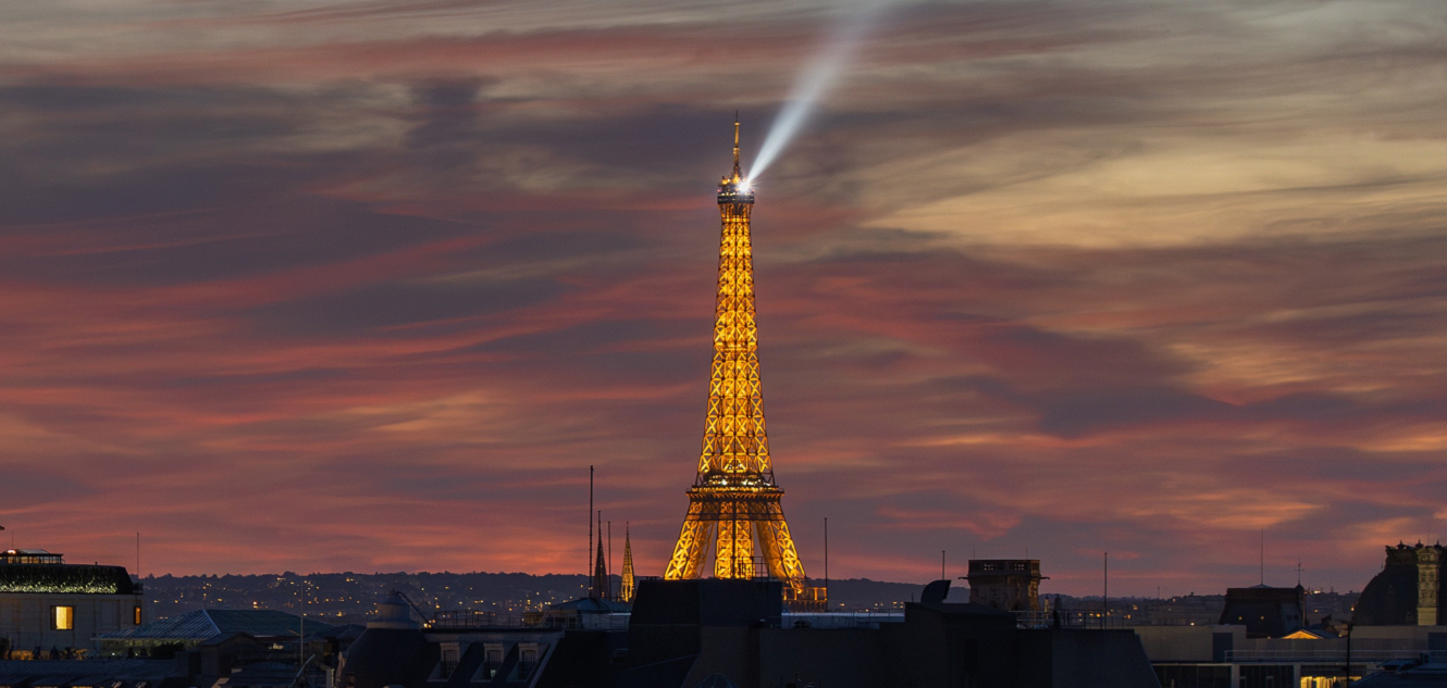 The Eiffel Tower during sunset in Paris